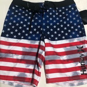 NWT Hurley Boys  American Flag Swim Shorts - Red, White, and Blue